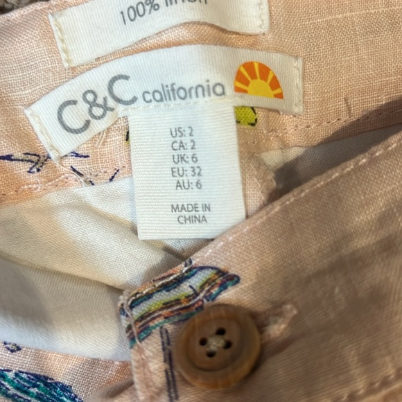 C&C NWT peach linen beach umbrella shorts size 2 - Picture 4 of 4